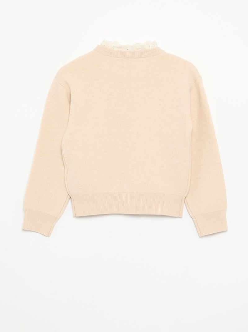Jersey con cuello redondo efecto 2 en 1 y bordados ingleses Beige - Kiabi