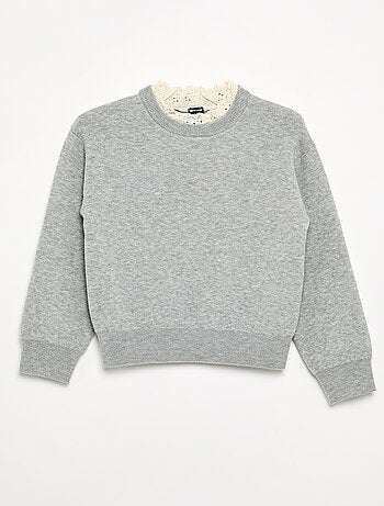 Jersey con cuello redondo efecto 2 en 1 y bordados ingleses