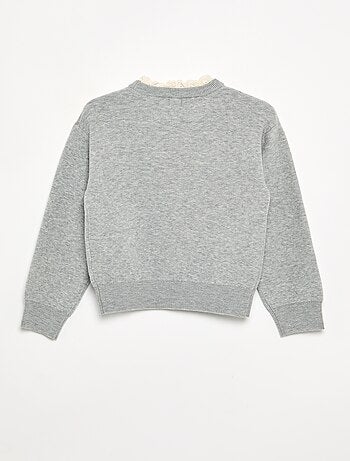 Jersey con cuello redondo efecto 2 en 1 y bordados ingleses