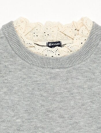 Jersey con cuello redondo efecto 2 en 1 y bordados ingleses
