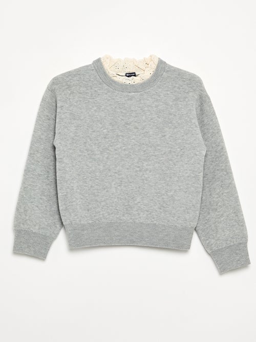 Jersey con cuello redondo efecto 2 en 1 y bordados ingleses - Kiabi
