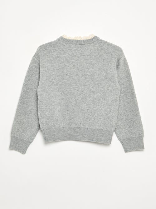 Jersey con cuello redondo efecto 2 en 1 y bordados ingleses - Kiabi