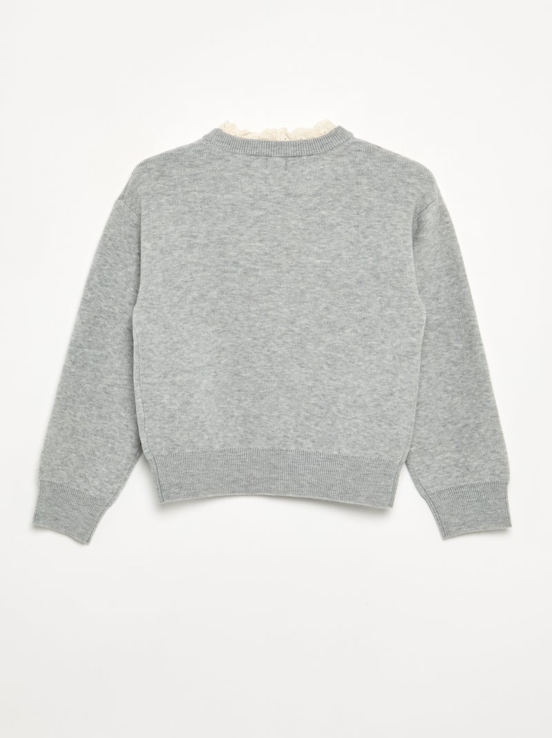 Jersey con cuello redondo efecto 2 en 1 y bordados ingleses Gris - Kiabi