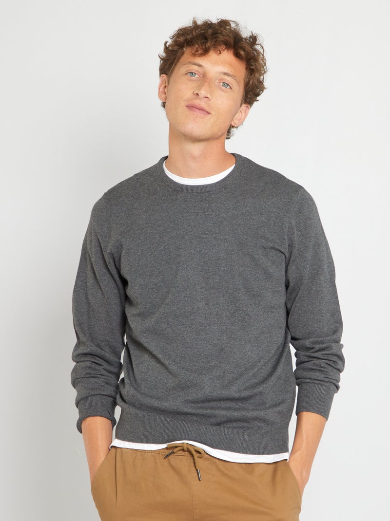 Jersey con cuello redondo GRIS OSCURO - Kiabi
