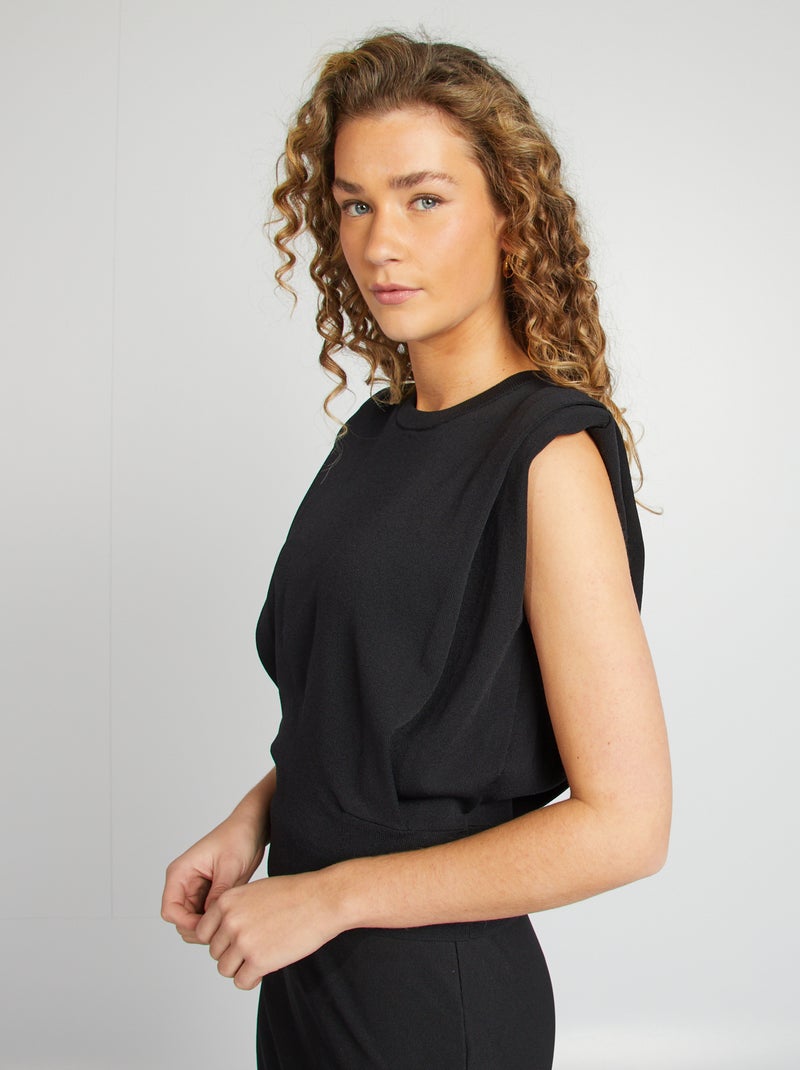 Jersey con cuello redondo y hombreras negro - Kiabi