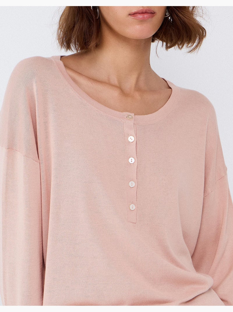 Jersey con escote henley, mo fashion Rosa - Kiabi