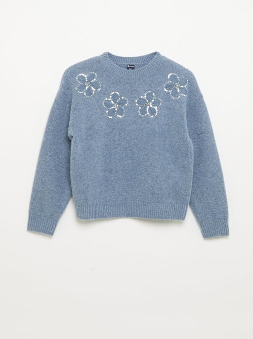 Jersey con flores bordadas y lentejuelas - Kiabi
