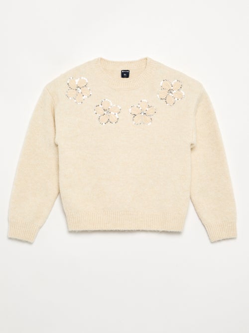 Jersey con flores bordadas y lentejuelas - Kiabi