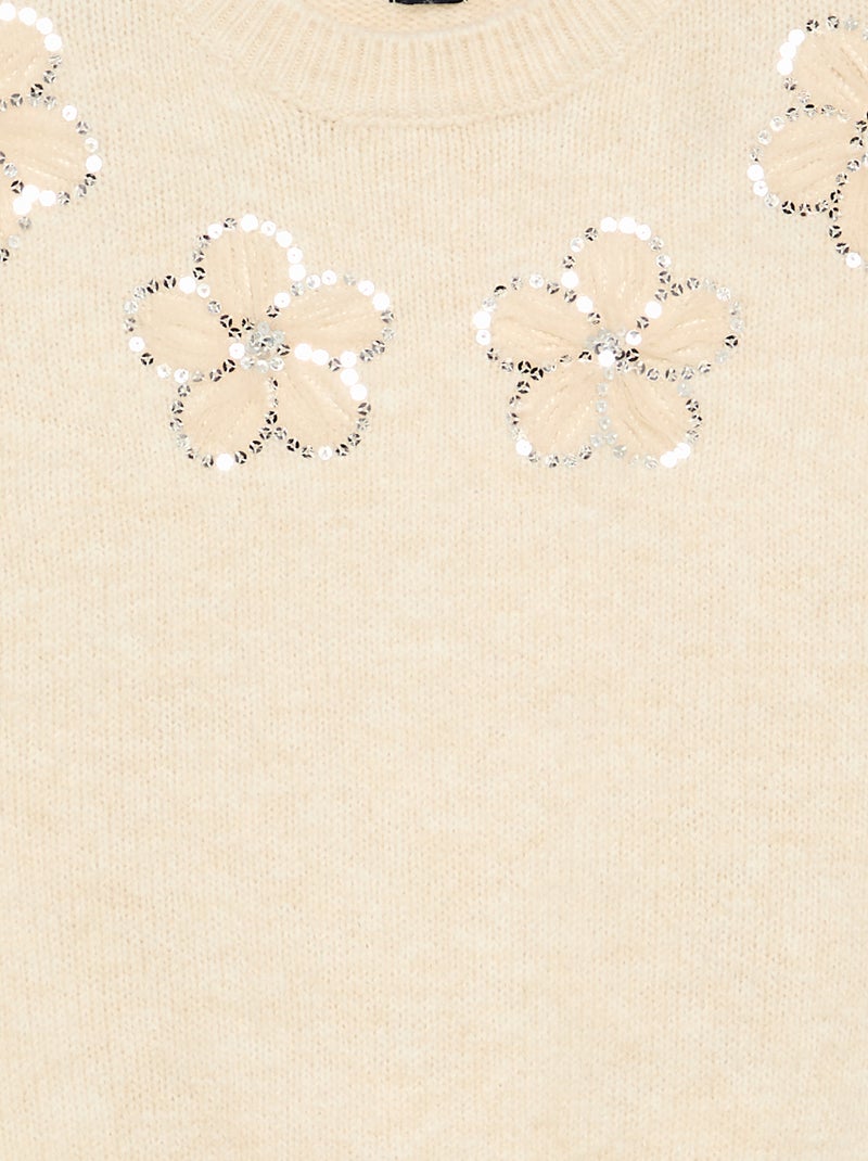 Jersey con flores bordadas y lentejuelas Beige - Kiabi