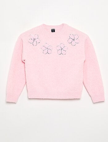 Jersey con flores bordadas y lentejuelas
