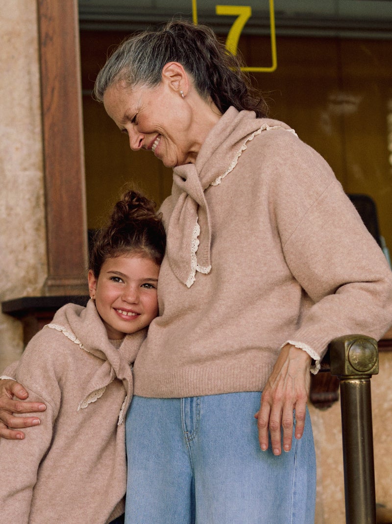 Jersey con fular a juego Beige - Kiabi