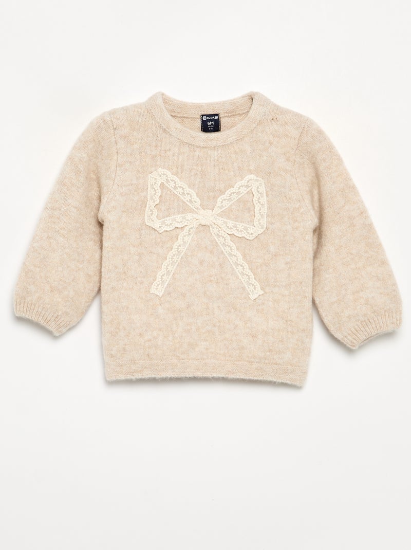 Jersey con gran lazo de encaje Beige - Kiabi