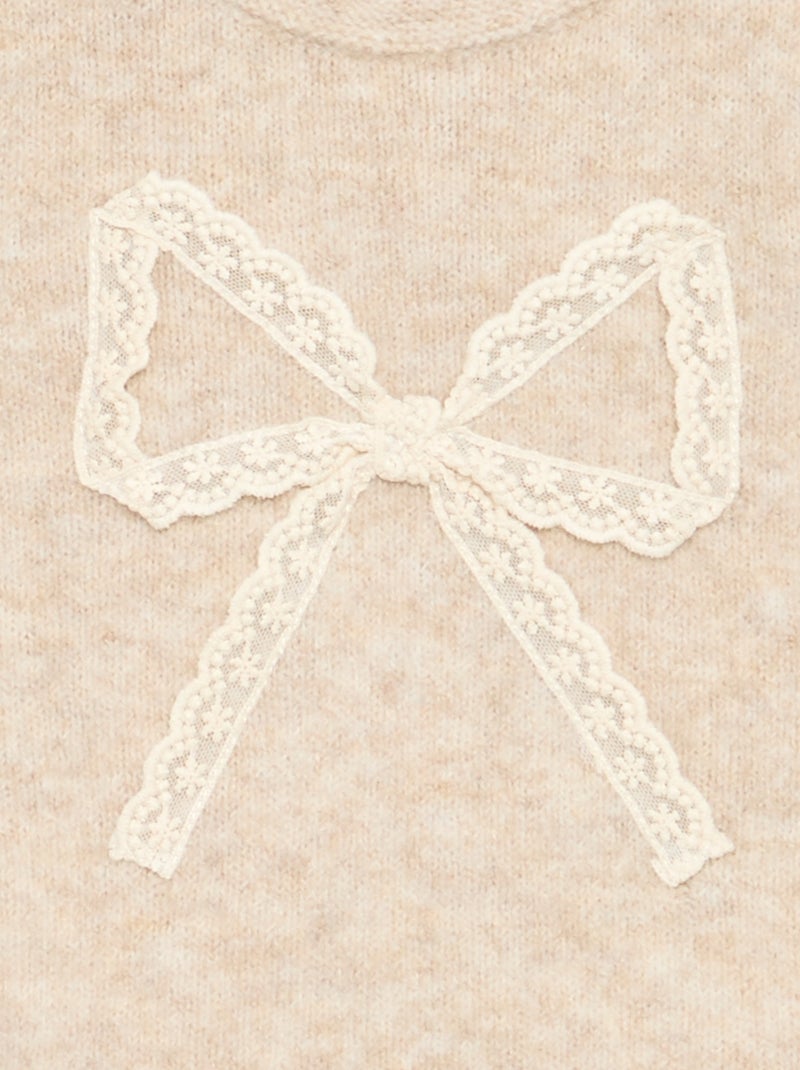 Jersey con gran lazo de encaje Beige - Kiabi