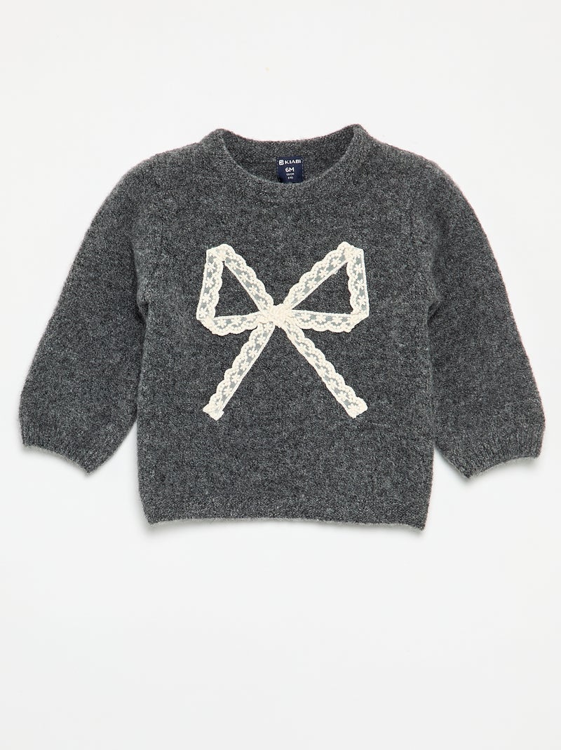 Jersey con gran lazo de encaje Gris - Kiabi