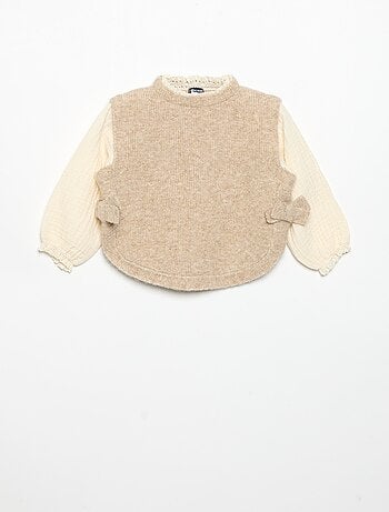 Jersey con lazos y mangas de voile de algodón