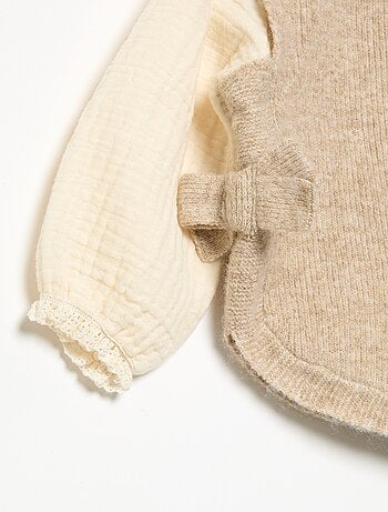 Jersey con lazos y mangas de voile de algodón