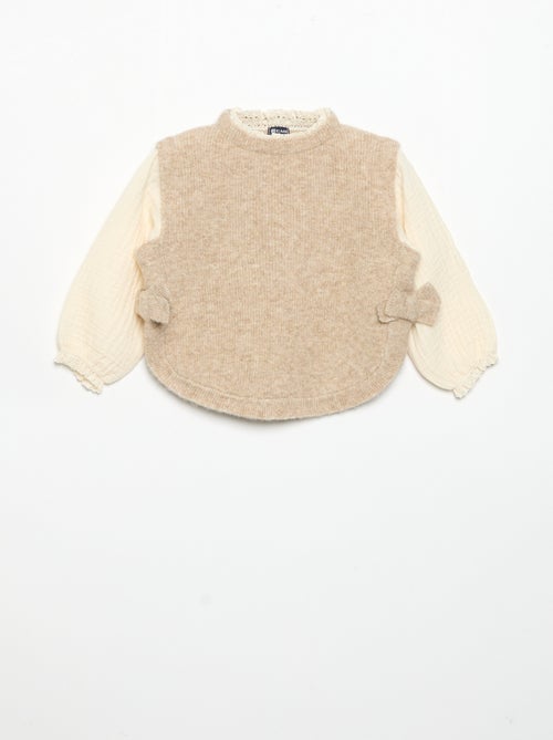 Jersey con lazos y mangas de voile de algodón - Kiabi
