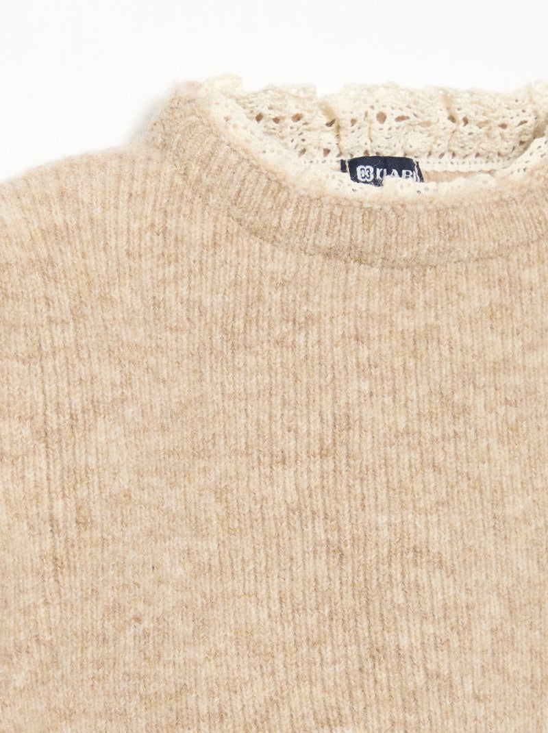 Jersey con lazos y mangas de voile de algodón Beige - Kiabi