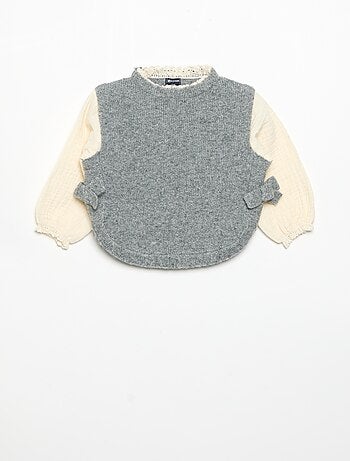 Jersey con lazos y mangas de voile de algodón