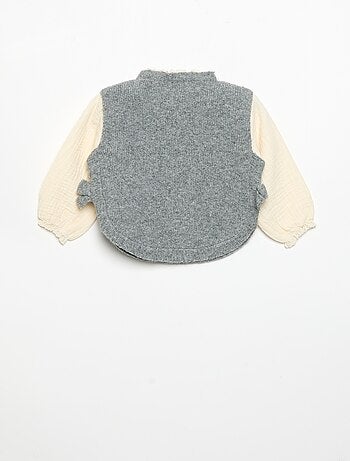 Jersey con lazos y mangas de voile de algodón