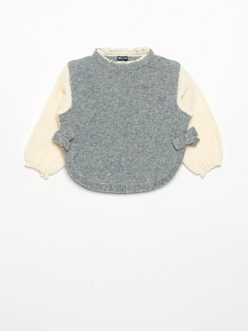 Jersey con lazos y mangas de voile de algodón - Kiabi