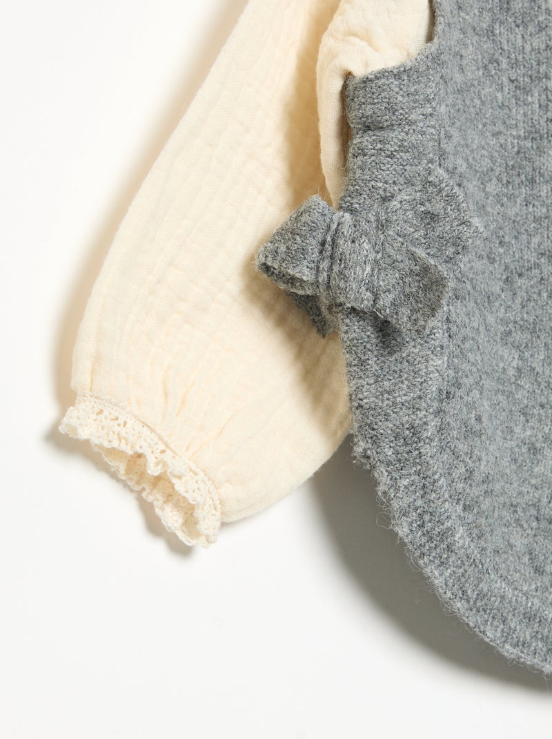 Jersey con lazos y mangas de voile de algodón Gris - Kiabi