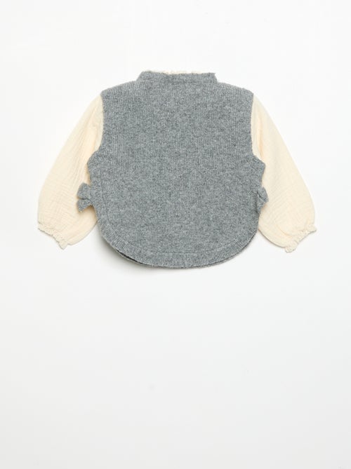 Jersey con lazos y mangas de voile de algodón - Kiabi