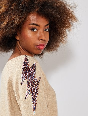 Jersey con lentejuelas en los hombros - Kiabi