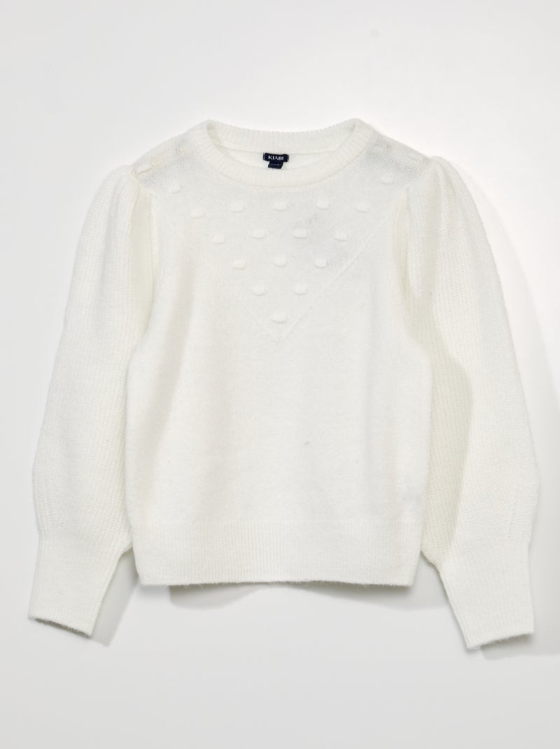 Jersey con manga abullonada y borlas Blanco - Kiabi