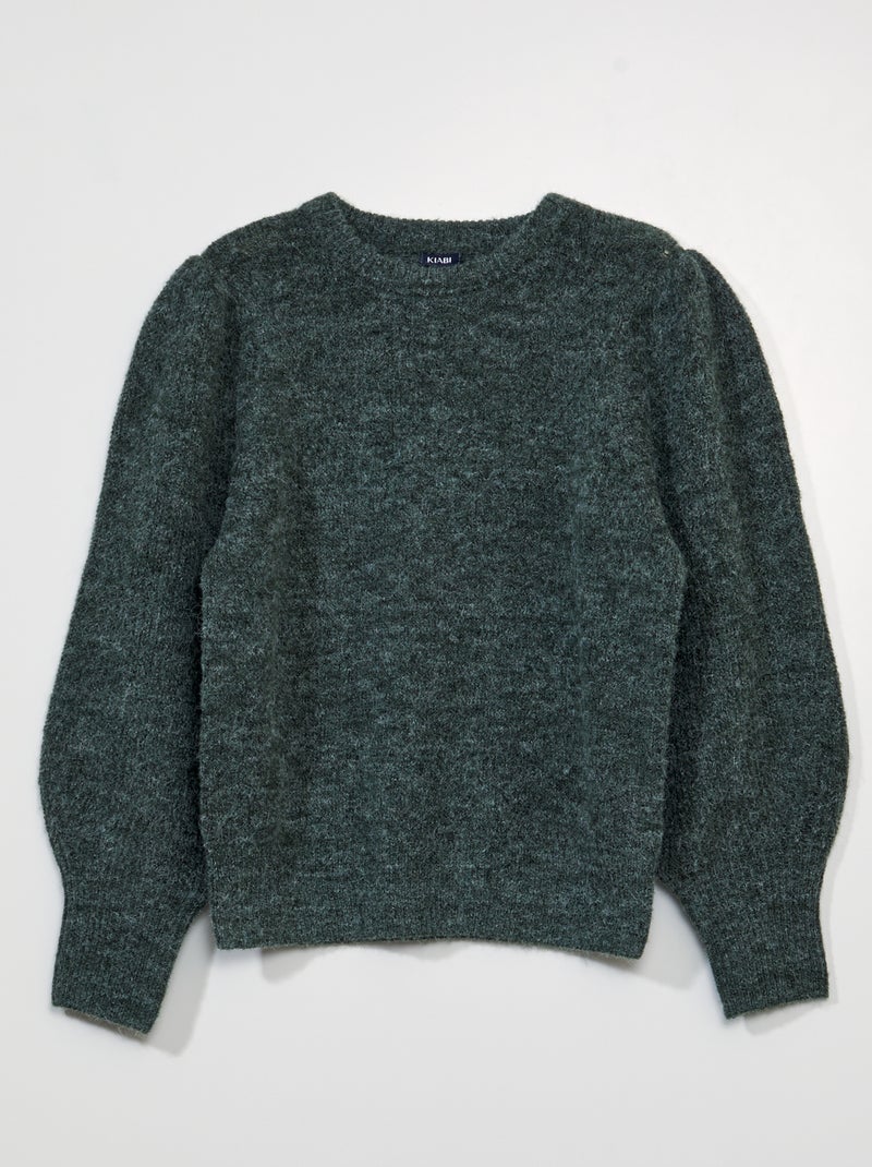 Jersey con manga abullonada y borlas verde gris - Kiabi