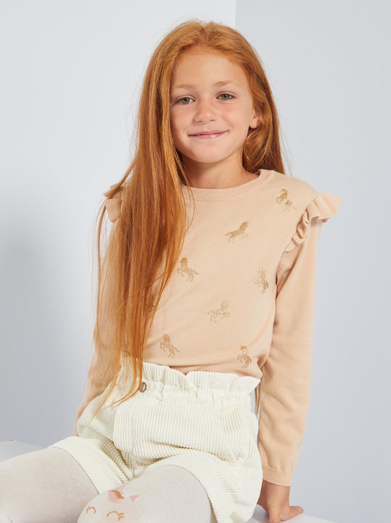 Jersey con mangas con volantes BEIGE - Kiabi