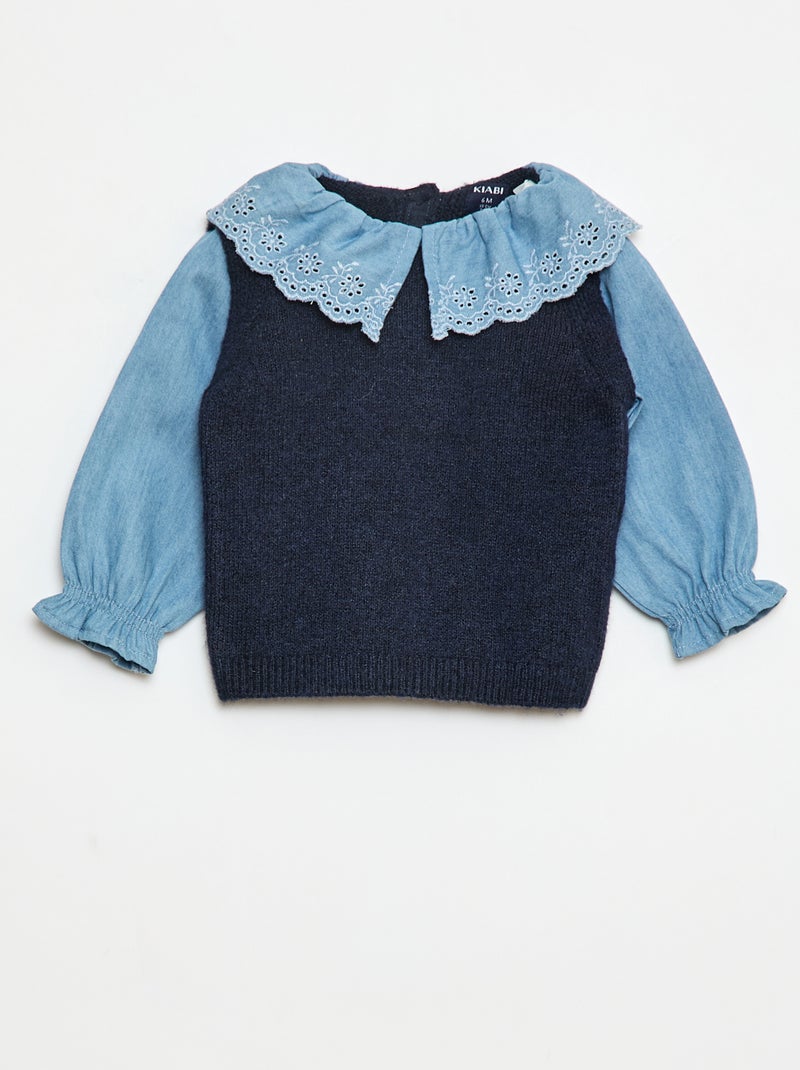 Jersey con mangas de algodón Azul - Kiabi