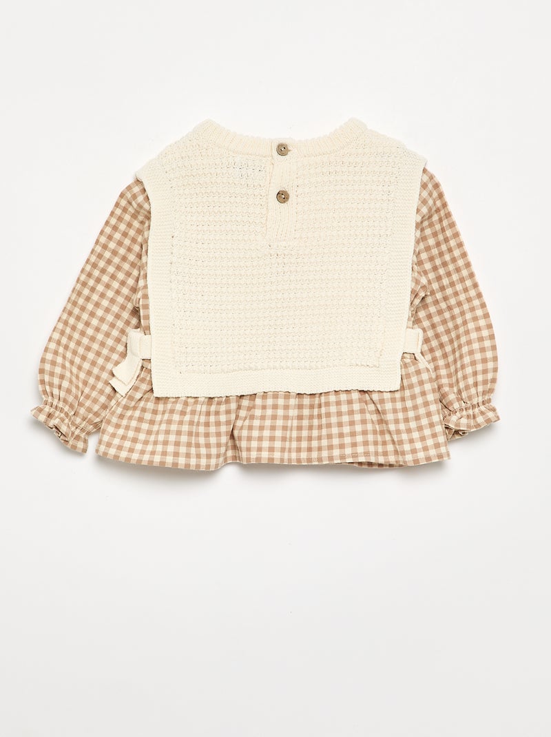 Jersey con mangas de velo de algodón Beige - Kiabi
