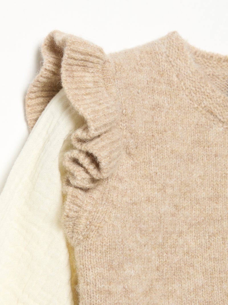Jersey con mangas de velo de algodón y bajo bordado Beige - Kiabi