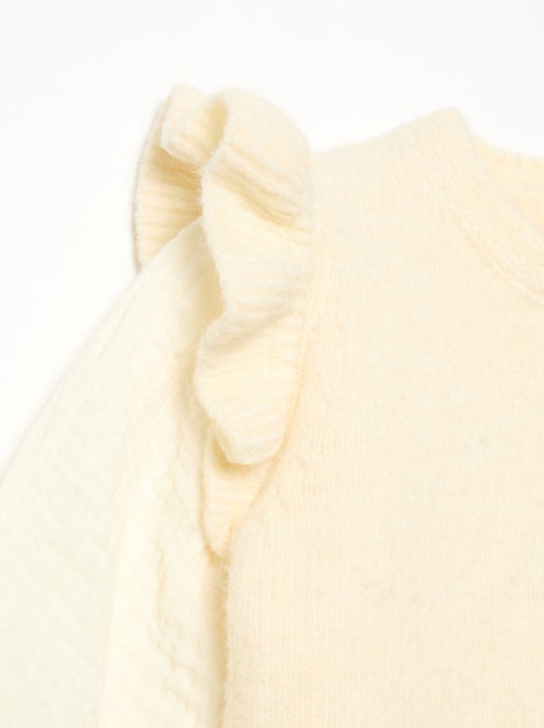 Jersey con mangas de velo de algodón y bajo bordado - Kiabi