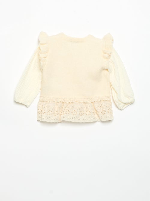 Jersey con mangas de velo de algodón y bajo bordado - Kiabi