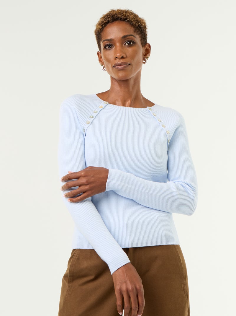 Jersey con mangas raglán abotonadas Azul - Kiabi