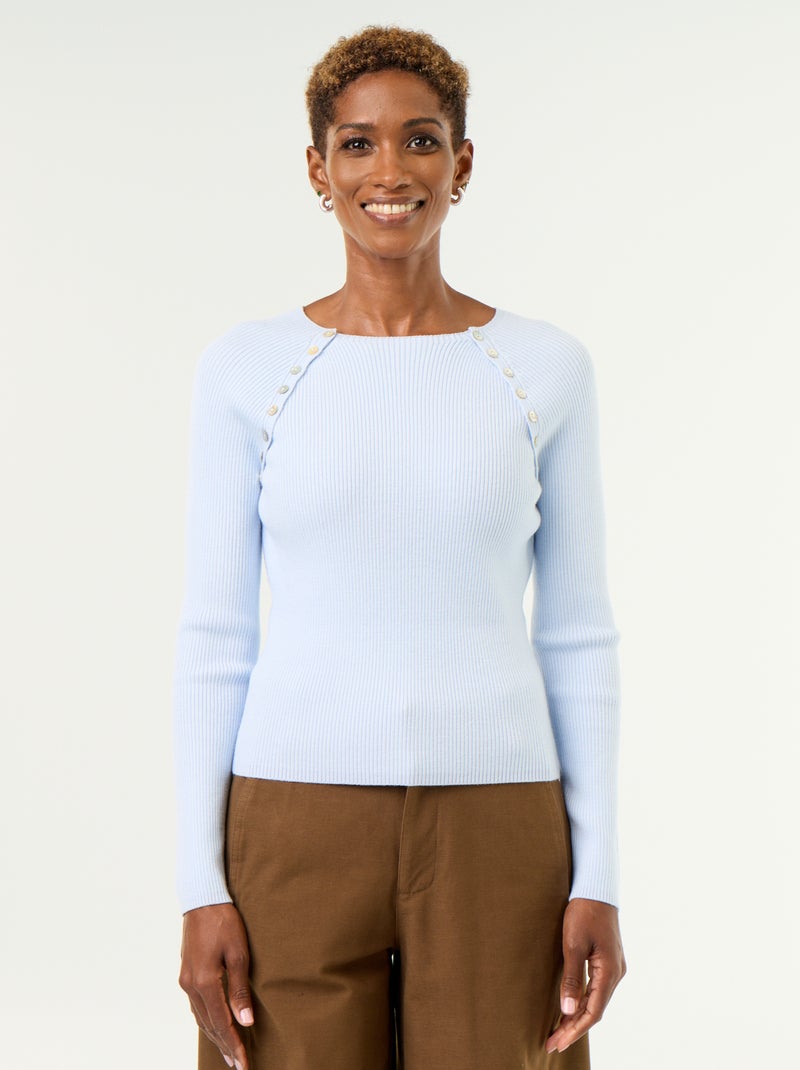 Jersey con mangas raglán abotonadas Azul - Kiabi