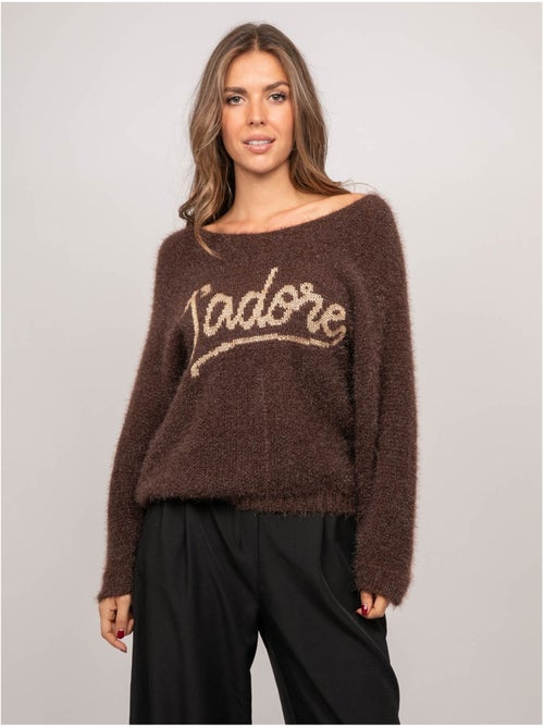 Jersey con mensaje de punto peludo e hilo dorado koperdi - Kiabi Jersey con mensaje de punto peludo e hilo dorado koperdi - Kiabi
