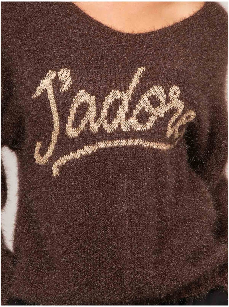 Jersey con mensaje de punto peludo e hilo dorado koperdi Marrón - Kiabi