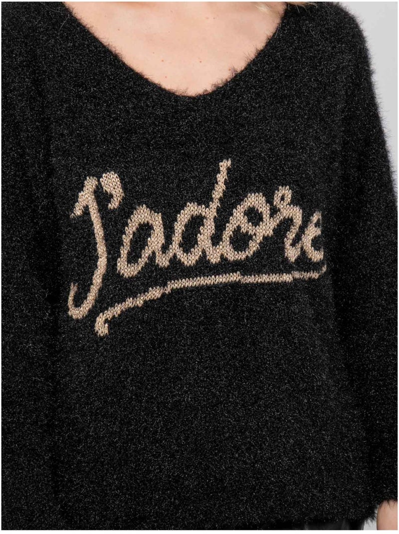 Jersey con mensaje de punto peludo e hilo dorado koperdi Negro - Kiabi