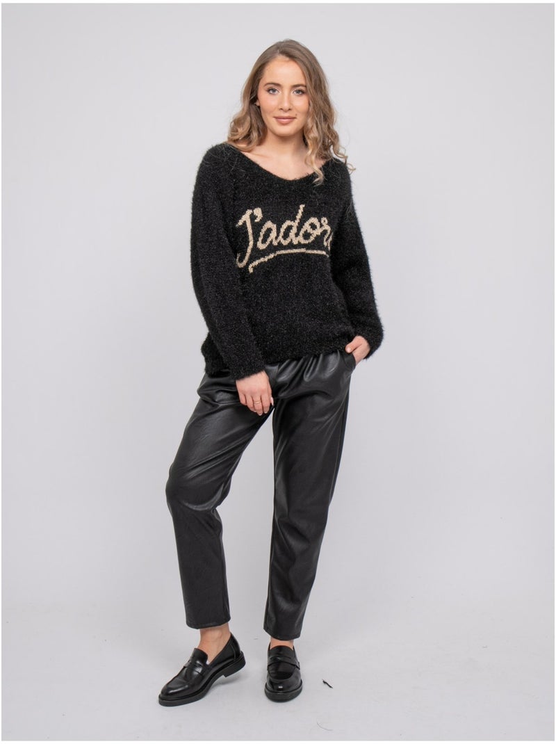 Jersey con mensaje de punto peludo e hilo dorado koperdi Negro - Kiabi