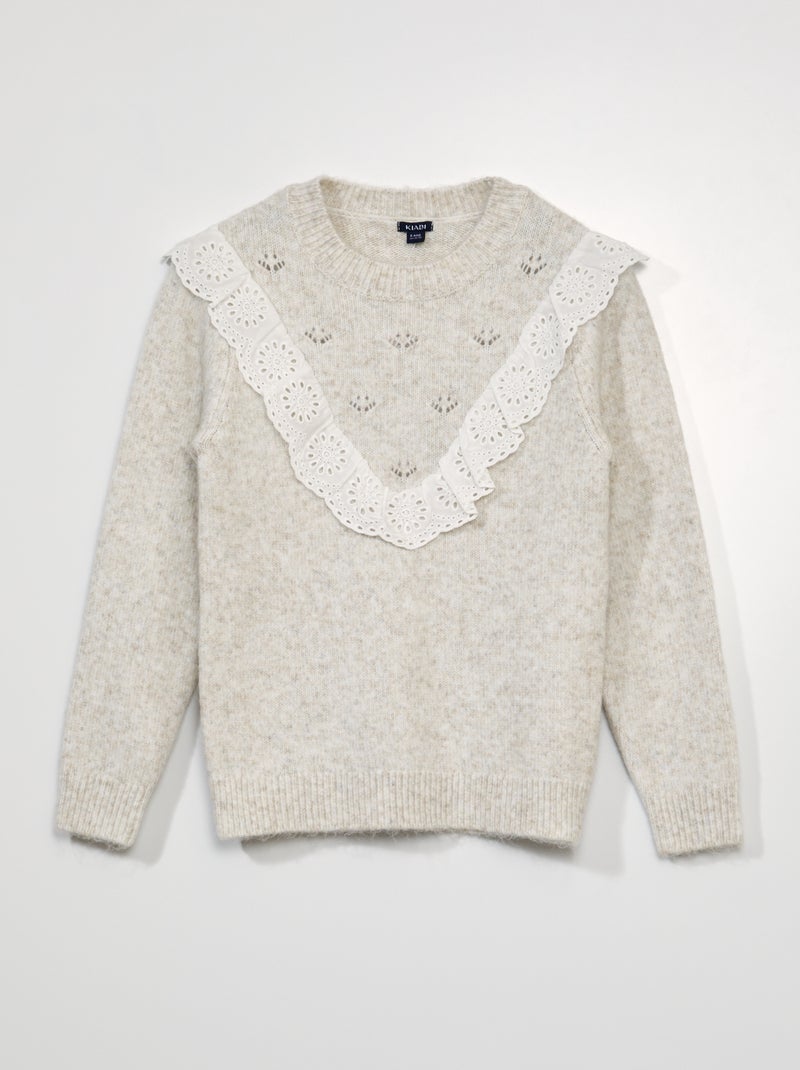 Jersey con volantes y bordado inglés BEIGE - Kiabi