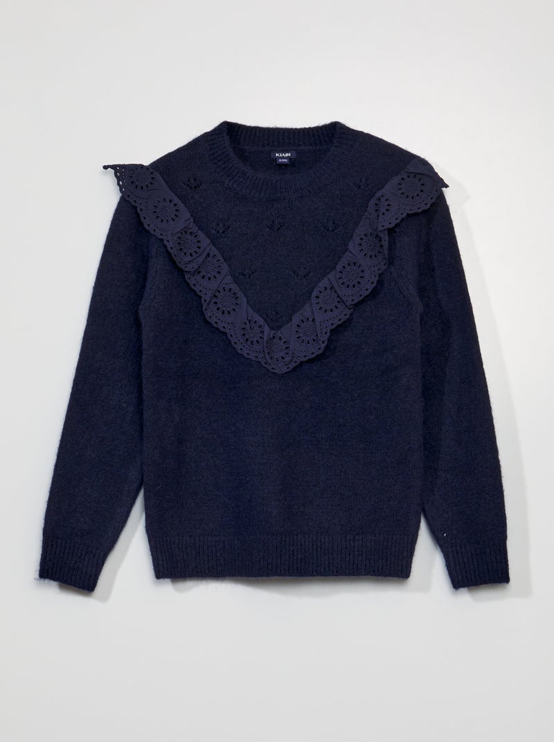 Jersey con volantes y bordado inglés negro iris - Kiabi