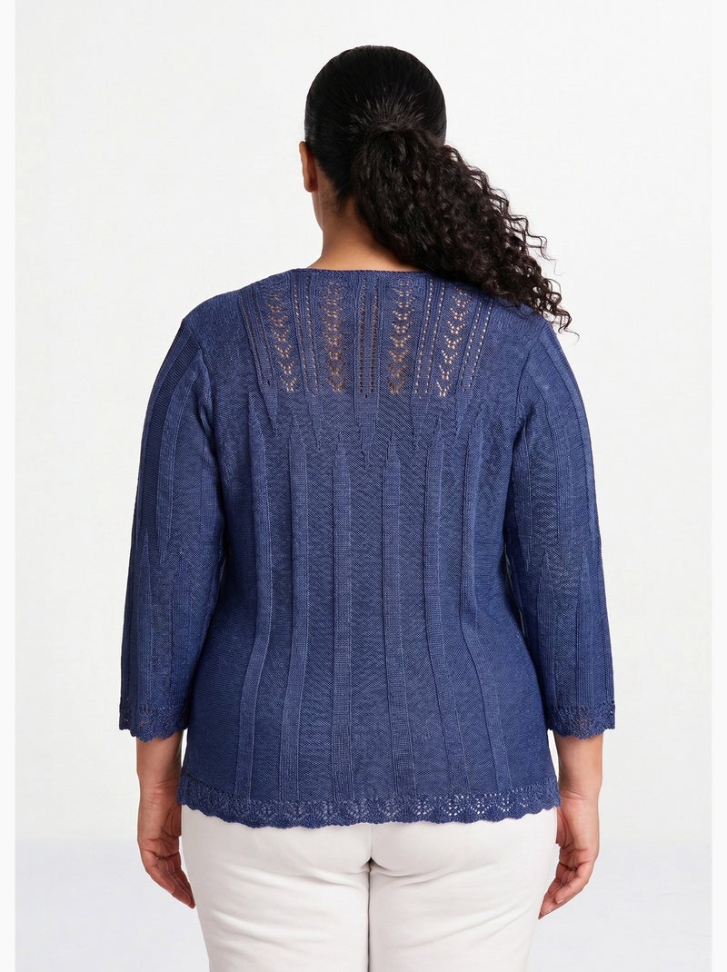Jersey corto calado cuello redondo - Afibel Azul - Kiabi