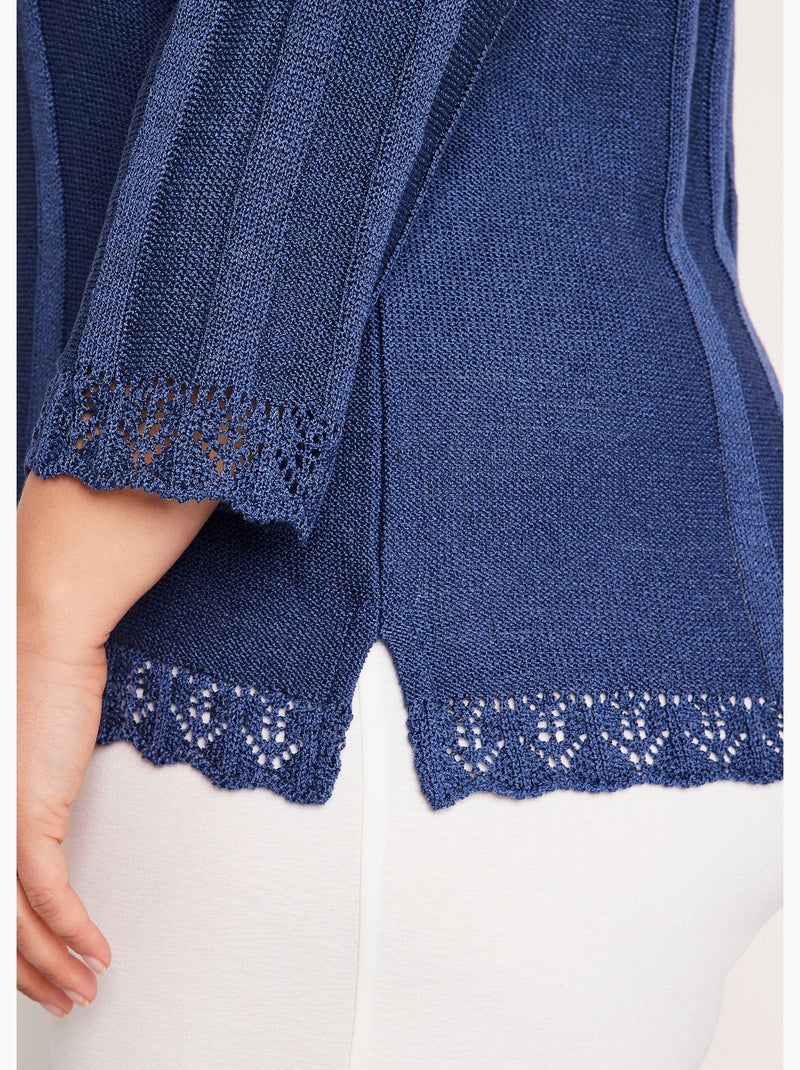 Jersey corto calado cuello redondo - Afibel Azul - Kiabi