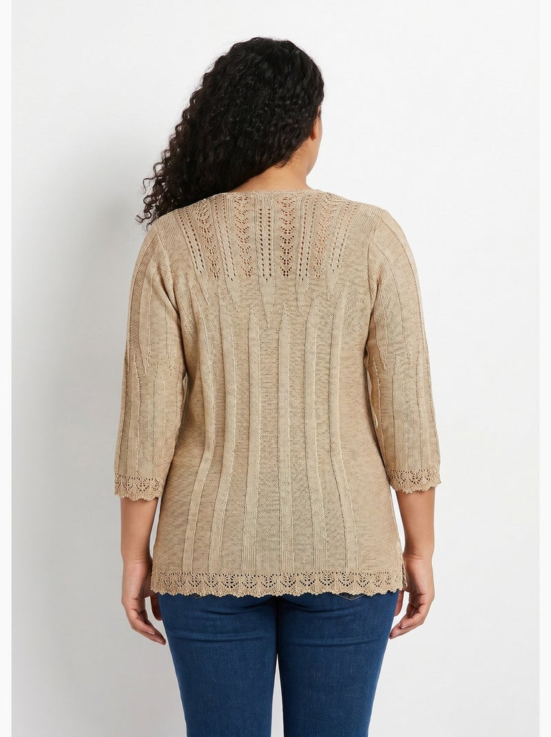 Jersey corto calado cuello redondo - Afibel Beige - Kiabi