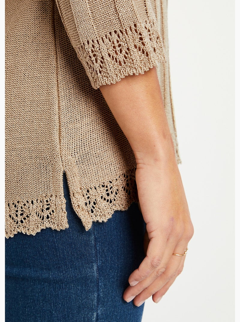Jersey corto calado cuello redondo - Afibel Beige - Kiabi