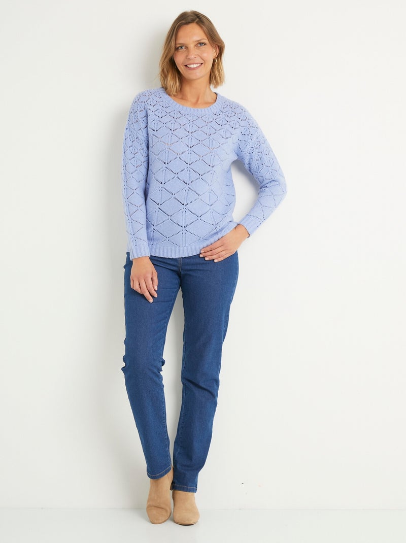 Jersey corto calado, cuello redondo, mangas largas - Afibel Azul - Kiabi