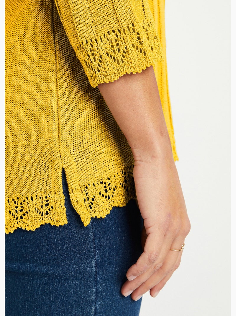 Jersey corto calado de cuello redondo - Afibel Amarillo - Kiabi